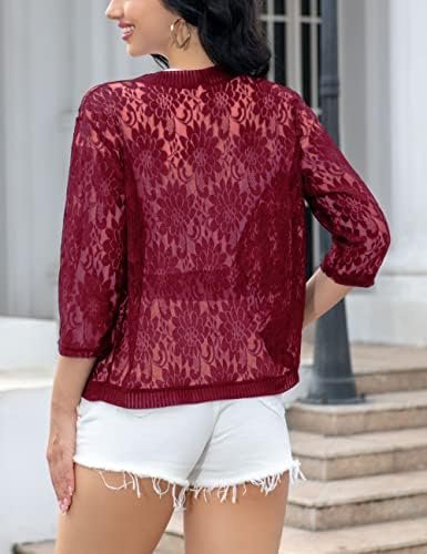 FindThy Women's Floral Lace Shrug Cardigan 3/4 Sleeve Croche...