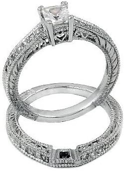 Sterling Silver Cubic Zirconia CZ Wedding Engagement Ring Se...