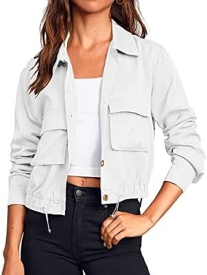 Onedreamer Women's Military Safari Cropped Jackets Button Do... Onedreamer Women's Military Safari Cropped Jackets Button Do...