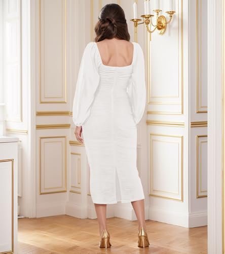 MllesReve Women Long Puffy Sleeve Midi Dresses Square Neck R...