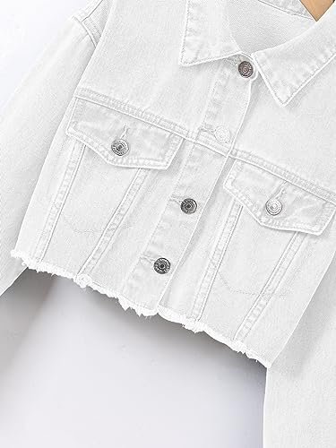 Verdusa Girl's Raw Hem Long Sleeve Single Breasted Crop Deni...