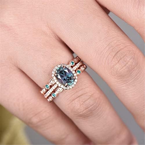 Vintage Unique Oval Cut Engagement Ring 3pcs Rose Gold Ring ...