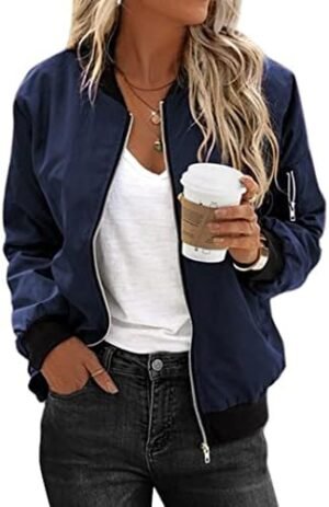 Zeagoo Women's Bomber Jacket Casual Coat Zip Up Outerwear Wi... Zeagoo Women's Bomber Jacket Casual Coat Zip Up Outerwear Wi...