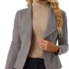 Allegra K Women's Faux Suede Jacket Open Front Lapel Draped ...