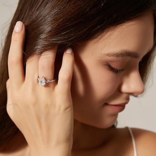 EAMTI 2CT 925 Sterling Silver Engagement Rings Pear Cut Wedd...