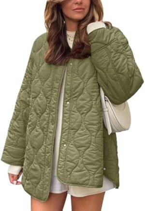 Flygo Women's Oversized Quilted Lightweight Jacket Button Do... Flygo Women's Oversized Quilted Lightweight Jacket Button Do...