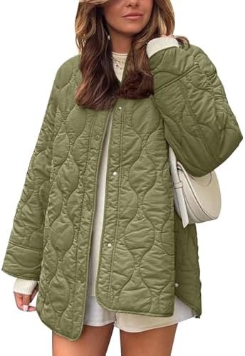 Flygo Women's Oversized Quilted Lightweight Jacket Button Do...