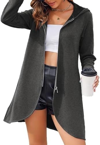 Zeagoo Women's Long Zip Up Hoodie Lightweight Oversized Tuni...