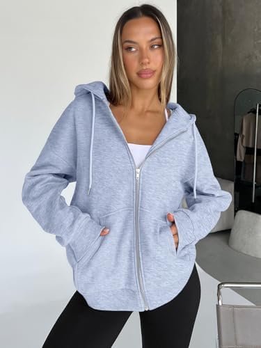 Trendy Queen Womens Zip Up Hoodies Oversized Sweatshirts Fal...
