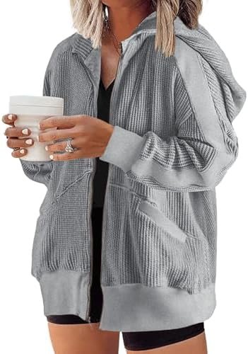 Eytino Womens Plus Size Long Sleeve Zip Up Oversized Casual ...