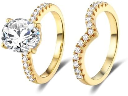 MDFUN 18K Yellow Gold Plated 7 * 9mm Oval Cubic Zirconia Wed...