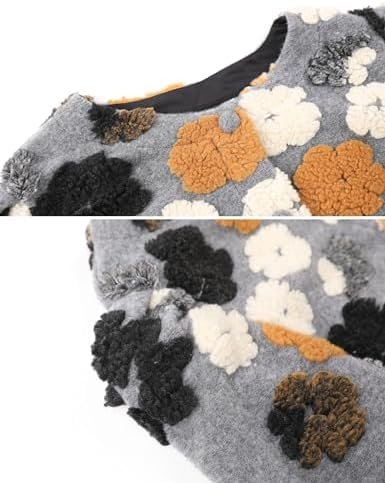 Women's Cropped Floral Print Jacket Long Sleeve Fleece Warm ...