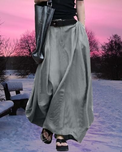 Ladies Trendy Dress Womens Casual Solid Baggy High Waisted A...