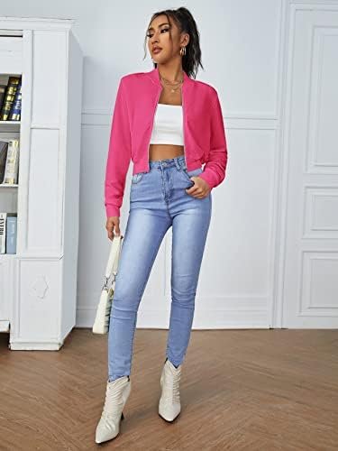 SweatyRocks Women's Casual Long Sleeve Solid Zip Up Coat Cro...