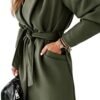 Womens Classic Coat Lapel Collar Open Front Belted Long Jack...