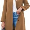 Fisoew Women's Elegant Single Breasted Coat Long Sleeve Mid ...
