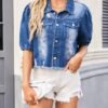 Women's Cropped Denim Jackets Short Sleeve Button Down Casua...