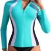 ATTRACO Long Sleeve Rash Guard Shirts for Women Full Zip Jac...