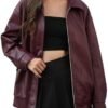 Women's Faux Leather Jackets Long Sleeve Zipper Oversized Mo...