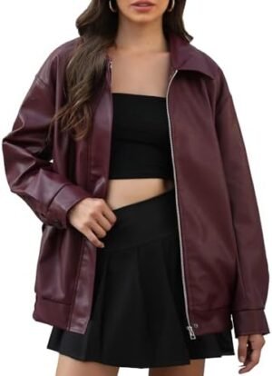 Women's Faux Leather Jackets Long Sleeve Zipper Oversized Mo... Women's Faux Leather Jackets Long Sleeve Zipper Oversized Mo...