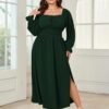 Women's Plus Size Dress Long Sleeve Smocked Dress Square Nec...