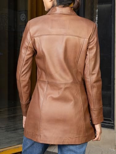 Jild Casual Car Coat Lambskin Leather Jacket Women – ¾ Lengt...