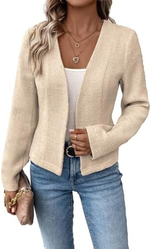 2025 Women's Spring Tweed Blazer Fully-Lined Collarless Open...