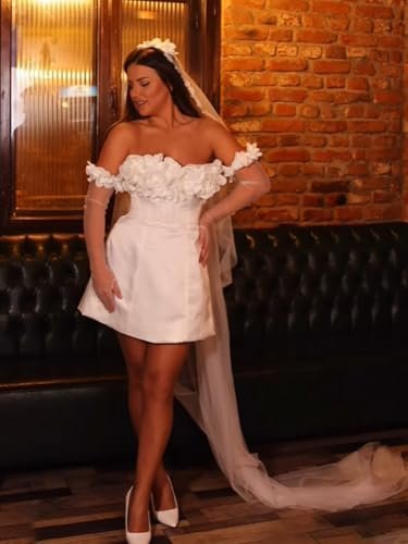 Sheer Tulle Short Wedding Dresses for Bride Elegant A-Line L...