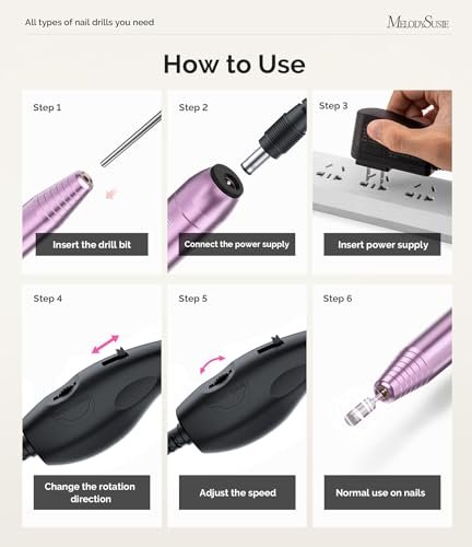 MelodySusie Portable Electric Nail Drill,PC120B Compact Efil...