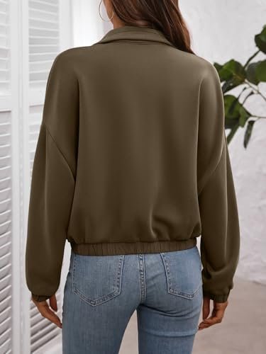 Women's Cropped Oversized Safari Jackets Zip Up Stand Collar...