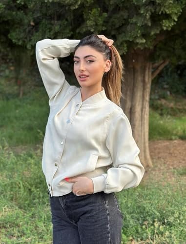 Zeagoo Bomber Jacket Women Varsity Casual Striped Button Dow...