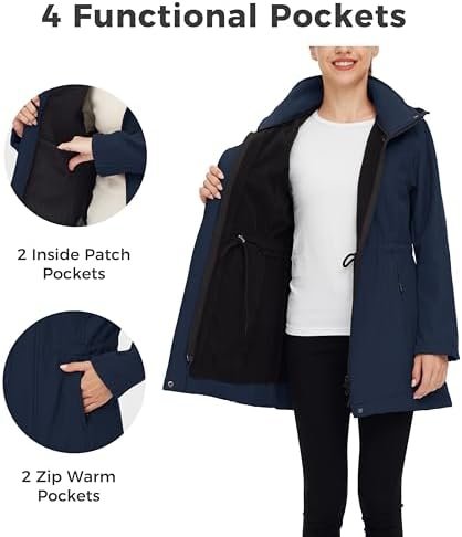 wantdo Women's Softshell Jacket Hooded Fleece Lined Waterpro...