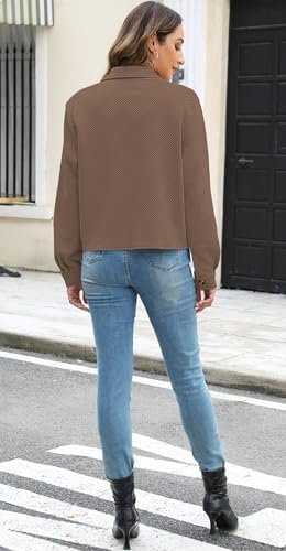 Womens Cropped Shacket Long Sleeve Button Down Lapel Casual ...