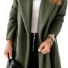 Womens Classic Coat Lapel Collar Open Front Belted Long Jack...