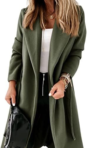 Womens Classic Coat Lapel Collar Open Front Belted Long Jack... Womens Classic Coat Lapel Collar Open Front Belted Long Jack...