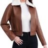 Leather Jacket Women,Cropped Lambskin Bomber Jacket,Removabl...