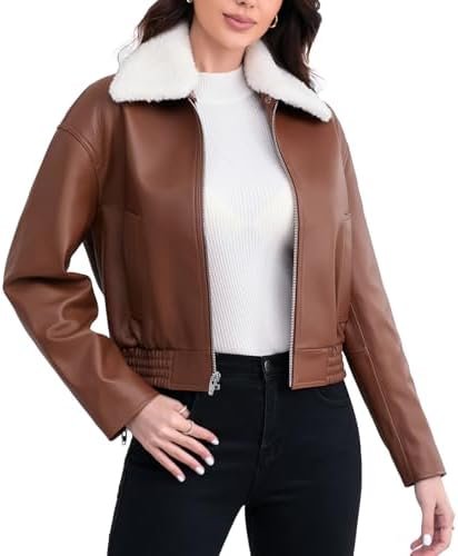 Leather Jacket Women,Cropped Lambskin Bomber Jacket,Removabl...