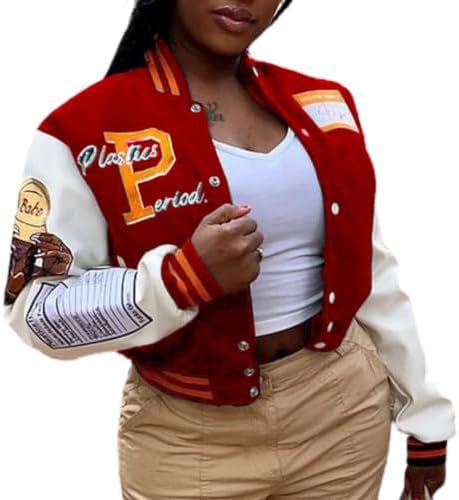 NIFTRIRY Varsity Jacket Women Patch Casual Jacket Cropped Ja...