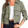 Onedreamer Women's Military Safari Cropped Jackets Button Do...