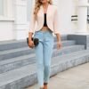KOJOOIN Womens Cropped Blazer Casual Business 3/4 Sleeve Col...
