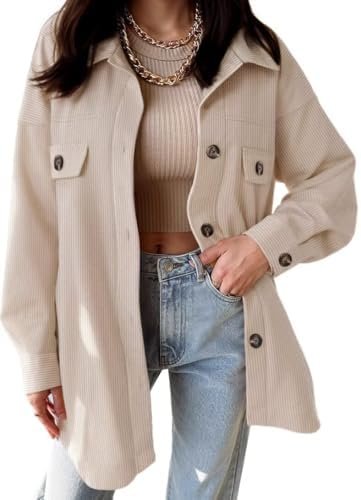VICHYIE Womens Corduroy Shacket Blouses Button Down Shirts P...
