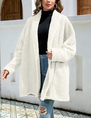 Zilcremo Women Oversized Fleece Cardigan Open Front Shawl Co...