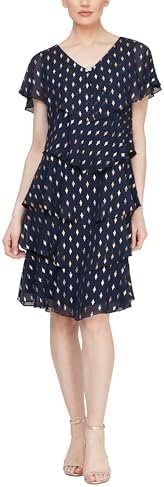 S.L. Fashions Women's Short Sleeve Metallic Print Pebble Tie... S.L. Fashions Women's Short Sleeve Metallic Print Pebble Tie...
