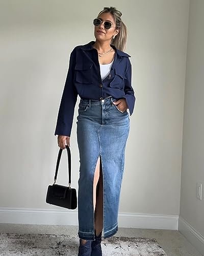 Onedreamer Women's Military Safari Cropped Jackets Button Do...