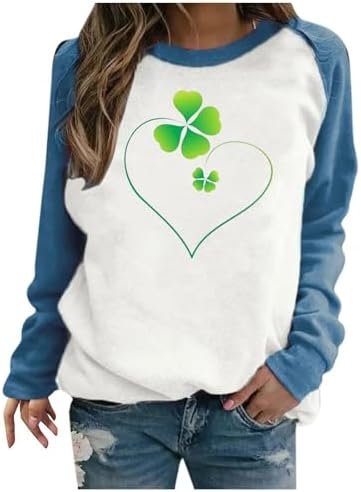 St Patricks Day Sweatshirt Long Sleeve Round Neck Patchwork ...