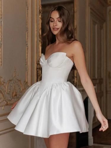 Simple Satin Short Wedding Dresses for Bride Off The Shoulde...