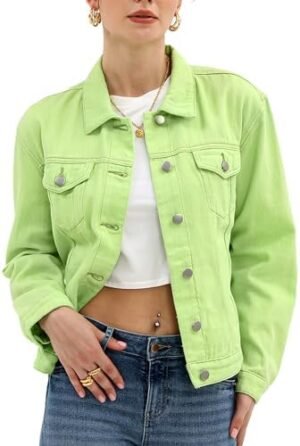 Argstar Denim Jacket for Women Button Up Long Sleeve with Argstar Denim Jacket for Women Button Up Long Sleeve with Po...