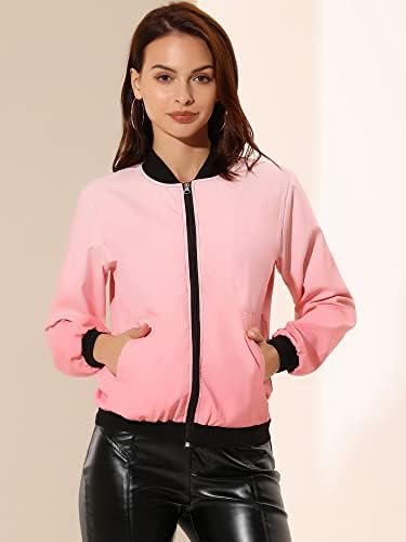 Allegra K Women's Casual Zip Up Bomber Jacket Windbreaker Ou...