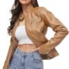 Fahsyee Zip Leather Jackets for Women Motorcycle Faux PU Mot...