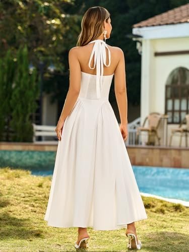 KUTUMAI Summer Floral Corset Midi Dress Halter Smocked Sundr...